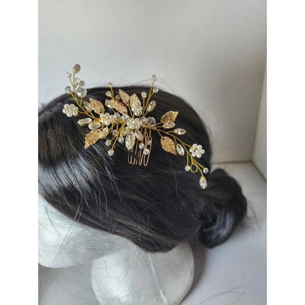 Gold Tone With Rinestones And Faux Pearl Hair Barrett